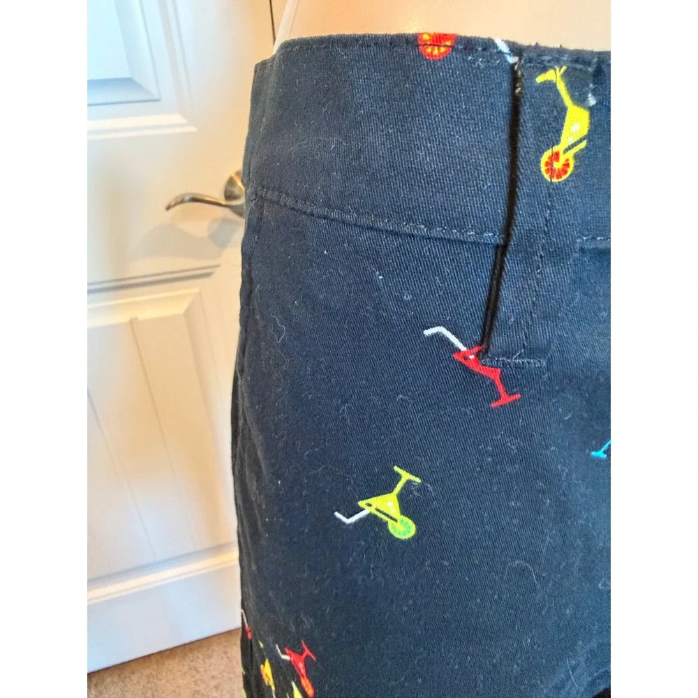 Raw Yarn Industries Black Cocktail Martini Embroidered Stretch Twill Shorts 32